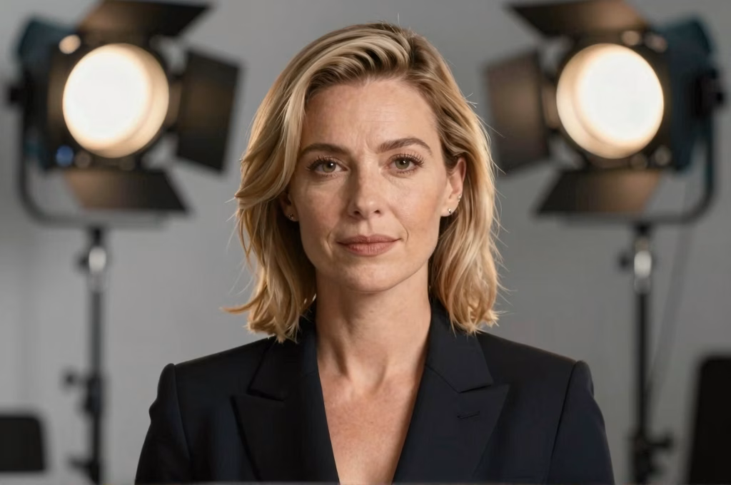 Professional actress in film studio representing career success in entertainment