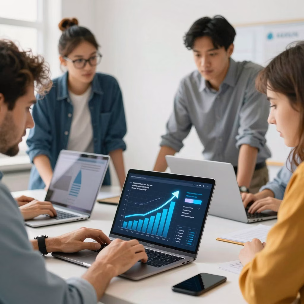 Diversification des sources de revenus avec plusieurs professionnels travaillant sur des projets freelance