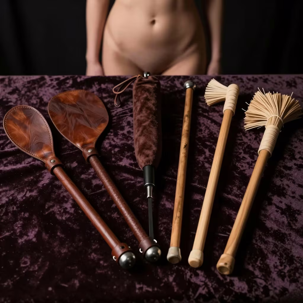Instruments et accessoires pour l'impact play BDSM : paddle, cravache, fouet et flogger