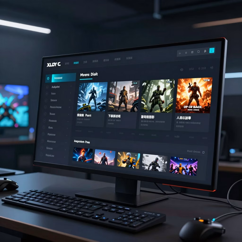 Interface de plateforme gaming moderne avec dashboard intuitif et navigation simplifiée