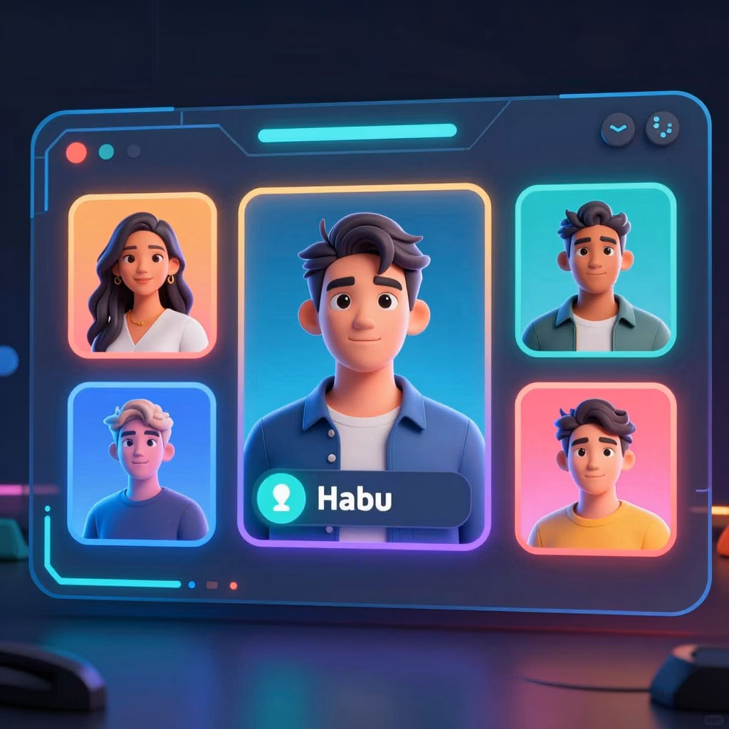 Interface de jeu interactive avec éléments numériques colorés et options de personnalisation d'avatars virtuels