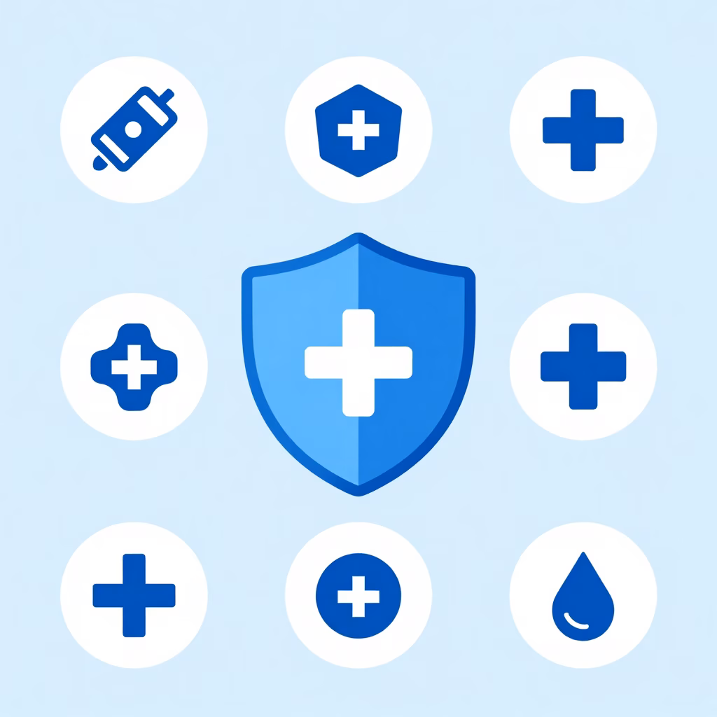 Illustration abstraite de concepts de sant&eacute;, d&rsquo;hygi&egrave;ne et de s&eacute;curit&eacute; avec design minimaliste et symbolique protectrice