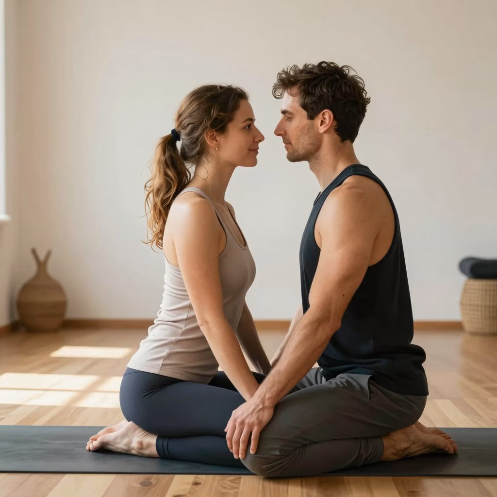 Couple pratiquant le yoga tantra ensemble pour renforcer leur intimité